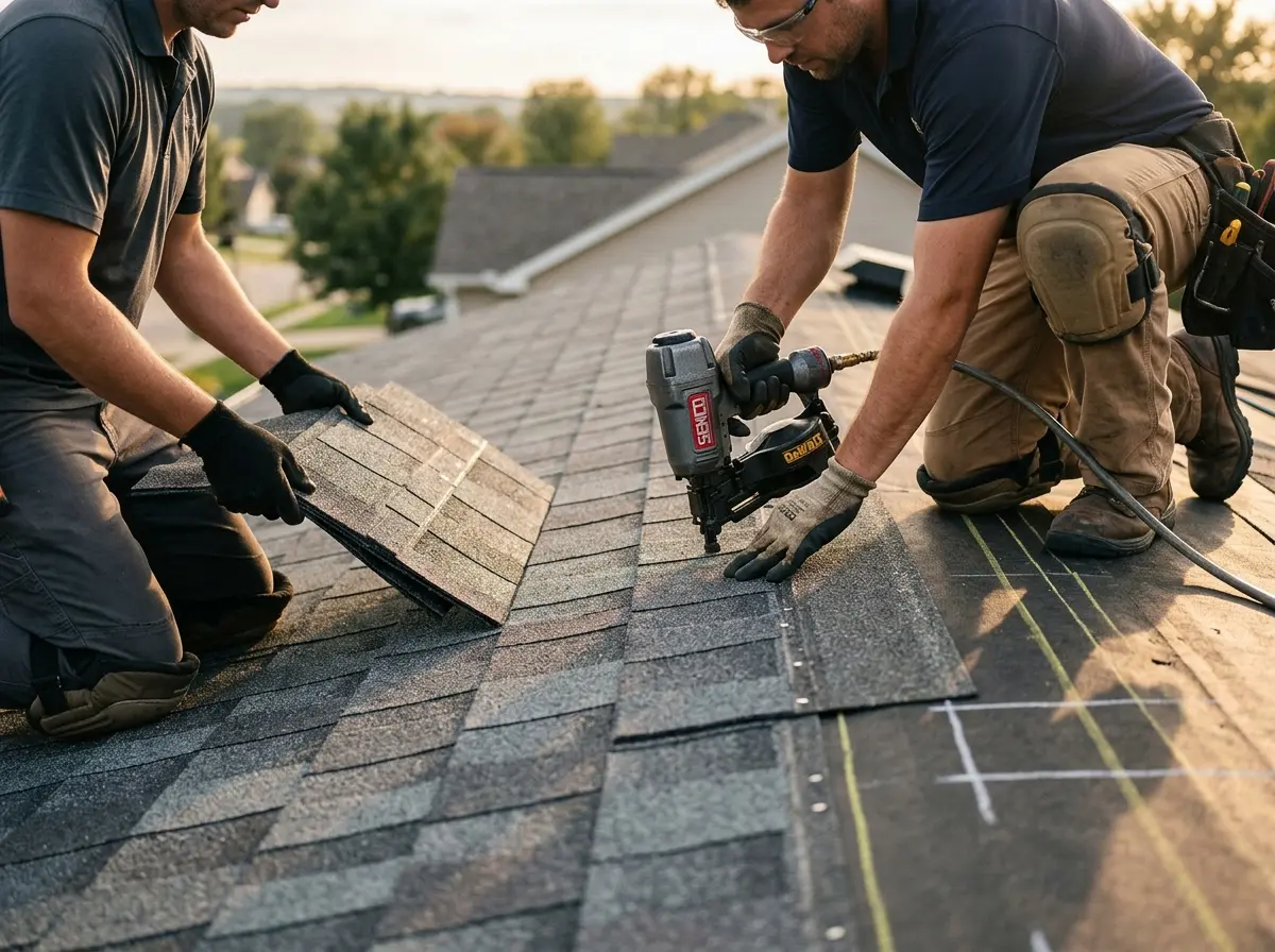 Professional roofer working on a residential roof in Lindenwold